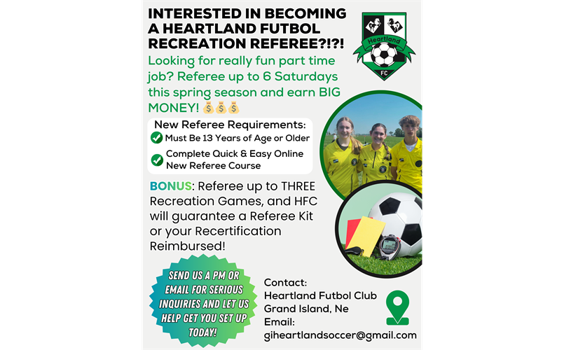 HFC NEEDS YOU!!! Sign Up to Referee our Rec Games Today! 